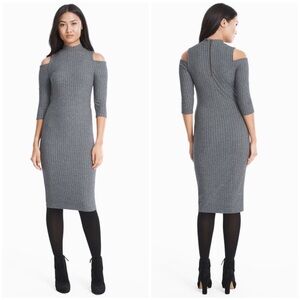 WHBM 3/4-Sleeve Cold Shoulder Mock Neck Ribbed Sheath Dress